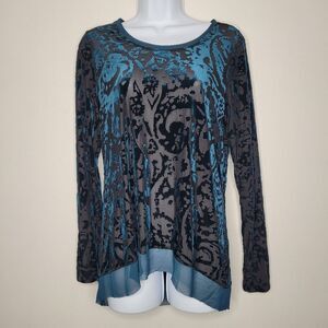 Simply Vera Wang teal blue semi sheer velvet burnout whimsigoth top medium
